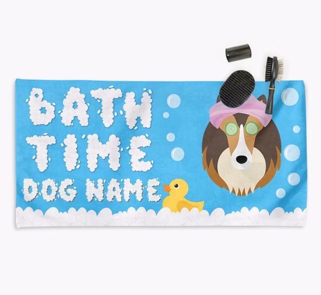 'Bubble Bath Time' Personalised Dog Towel for your {breedCommonName}